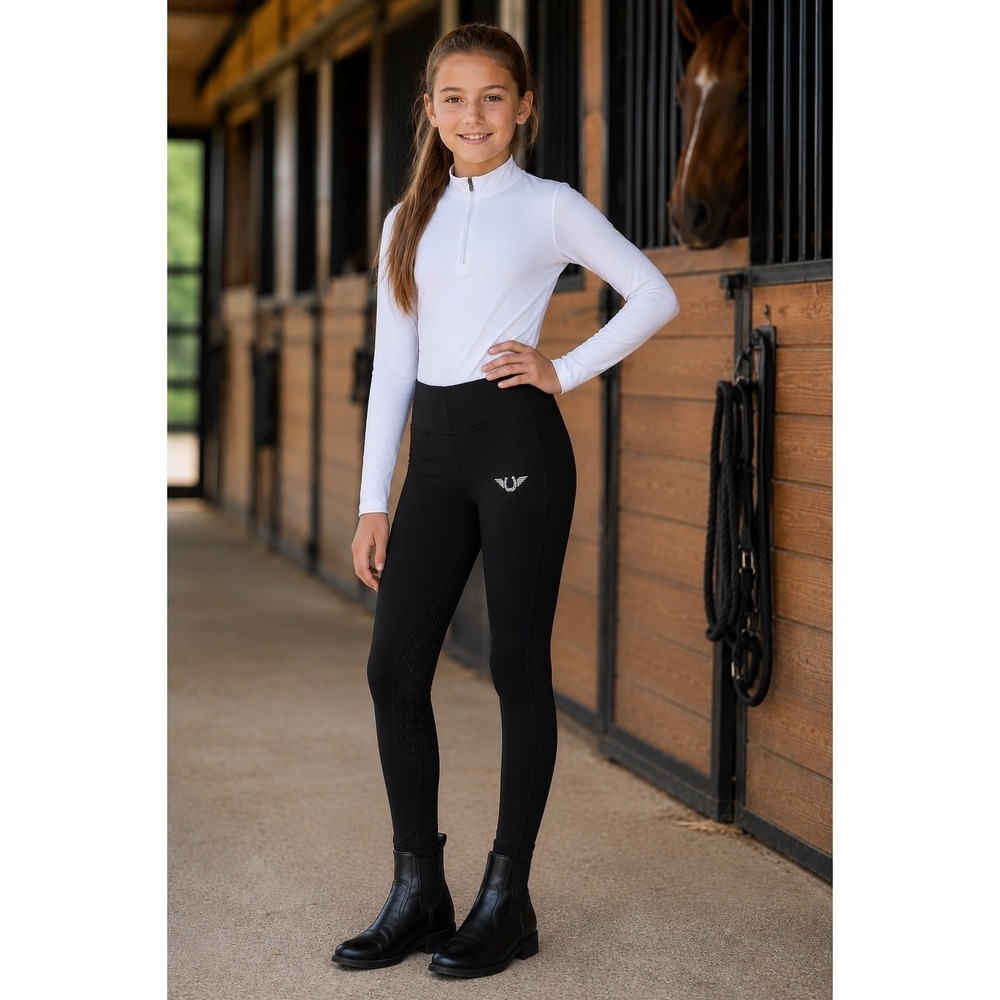 Tuff Rider Girls Youth Black Ventilated Schooling Tights Equestrian Breeches Med